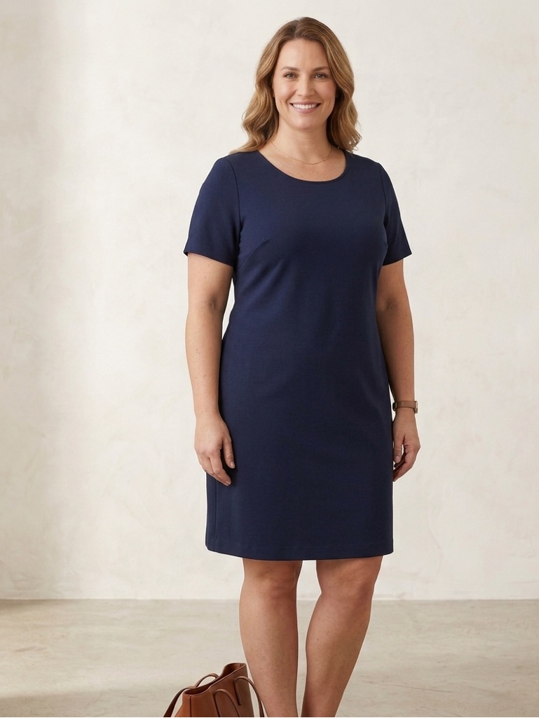 Navy Blue Shift Dress With Gold Back Zipper Detail Final Price Drop